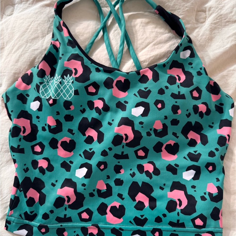 Tres Pinas XS Teal Leopard Print Strap Bra tank